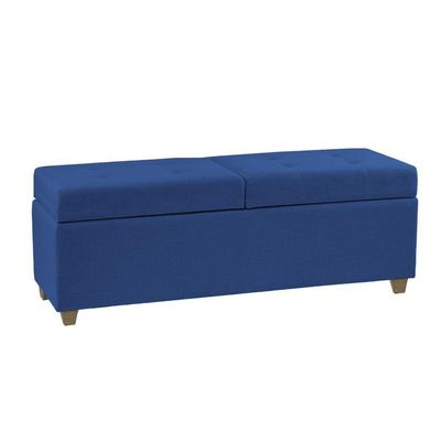 Canto Alemão Recamier Bau + Painel Madri 120cm Suede Azul Marinho - Inova Decor