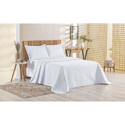 Kit Cobre Leito Bouti Mavie Geométrico Queen 3 Peças 100% Poliéster - Branco