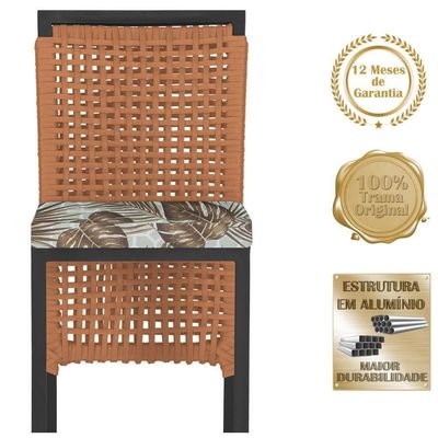 Mesa Bistrô E 4 Banquetas Roma Preta Corda Estofado 6 Trama Terra Cota