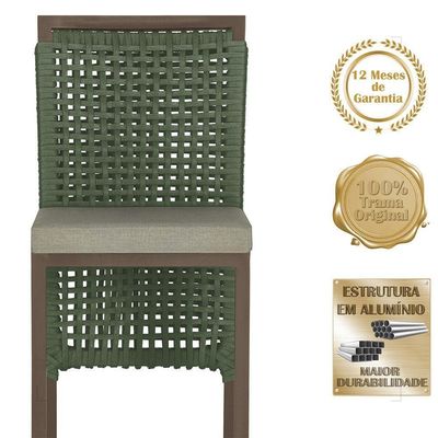 Mesa Bistrô E 4 Banquetas Roma Marrom Corda Estofado 8 Trama Verde