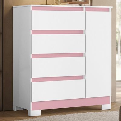Cômoda Sapateira Olímpia 1 Porta E 4 Gavetas Quadriflex Branco-rosa - Móveis Albatroz