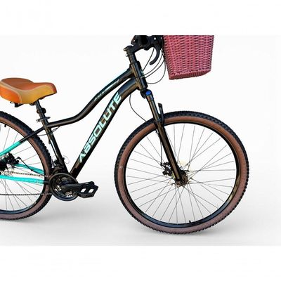 Bicicleta Aro 29 Feminina Absolute Hera Retrô Vintage Shimano 21v Hidráulica Confortável Cesta Preto-azul Tamano 17