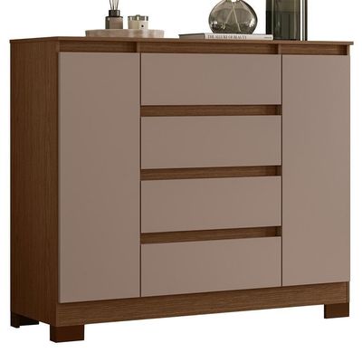 Cômoda Sapateira Atena 2 Portas E 4 Gavetas Nogueira-capuccino - Móveis Albatroz