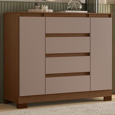 Cômoda Sapateira Atena 2 Portas E 4 Gavetas Nogueira-capuccino - Móveis Albatroz