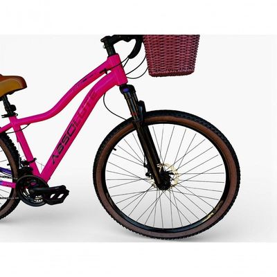 Bicicleta Aro 29 Feminina Absolute Hera Retrô Vintage 21v Hidráulica Selim Confortável Cesta Rosa-lilas Tamano 17