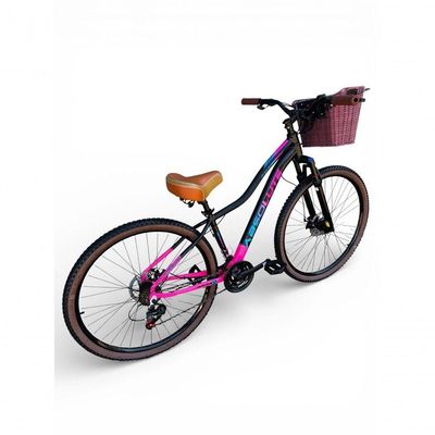 Bicicleta Aro 29 Feminina Absolute Hera Retrô Vintage 21v Hidráulica Selim Confortável Cesta Preto-rosa Tamano 15