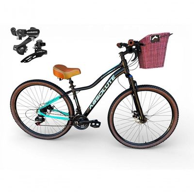 Bicicleta Aro 29 Feminina Absolute Hera Retrô Vintage 21v Shimano Selim Confortável Cesta Preto-azul Tamano 17