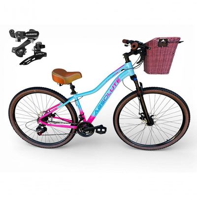 Bicicleta Aro 29 Feminina Absolute Hera Retrô Vintage 21v Shimano Selim Confortável Cesta Azul-rosa Tamano 15