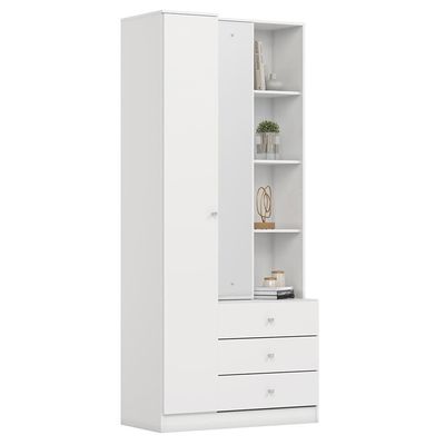 Armário Multiuso 2 Portas 3 Gavetas Doha Branco Com Espelho - Móveis Henn Branco