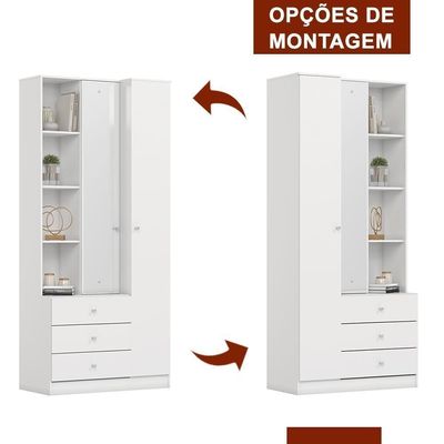 Armário Multiuso 2 Portas 3 Gavetas Doha Branco Com Espelho - Móveis Henn Branco
