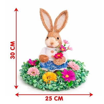 Arranjo Decoração Coelho Páscoa Flores Centro De Mesa 30cm