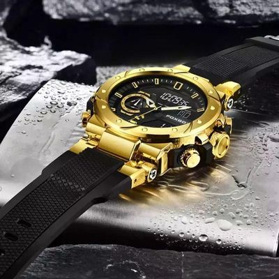 Relógio Militar Masculino Foxbox 0056 Aço Inoxidável Ouro