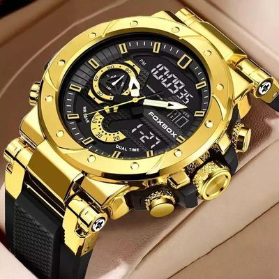 Relógio Militar Masculino Foxbox 0056 Aço Inoxidável Ouro