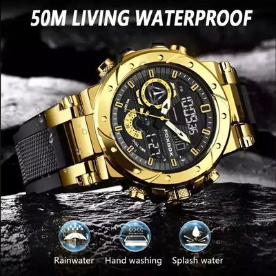 Relógio Militar Masculino Foxbox 0056 Aço Inoxidável Ouro