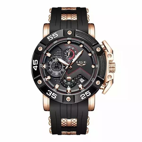 Relógio Lige Esportivo Com Pulseira De Silicone Aço Inoxidável Preto