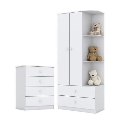 Jogo De Quarto Infantil Labirinto Com Guarda Roupa E Cômoda Branco - Móveis Henn Branco