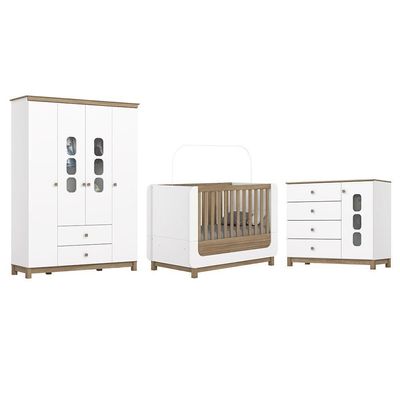 Dormitório Infantil Aconchego Guarda Roupa, Cômoda E Berço Branco-jequitibá - Móveis Henn Branco-jequitibá