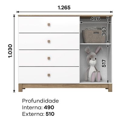 Dormitório Infantil Aconchego Guarda Roupa, Cômoda E Berço Branco-jequitibá - Móveis Henn Branco-jequitibá