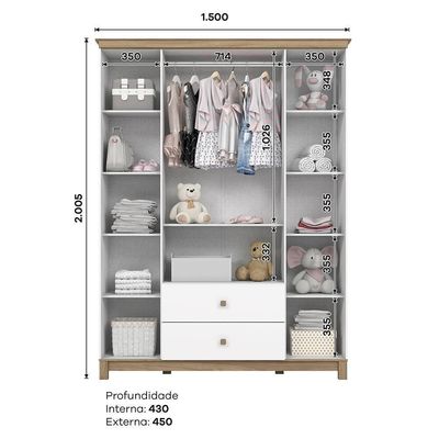 Dormitório Infantil Aconchego Guarda Roupa, Cômoda E Berço Branco-jequitibá - Móveis Henn Branco-jequitibá