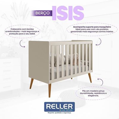 Kit Gêmeos Berço Americano Isis Areia Com Colchões Supreme - Reller Móveis Areia