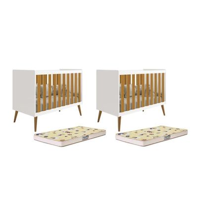 Kit Gêmeos Berço Americano Isis Branco/savana Com Colchões Supreme - Reller Móveis Branco/savana
