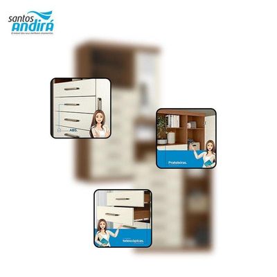 Comoda 1 Porta 6 Gavetas Marabá Com Espelho Jatobá Areia Acetinado - Santos Andirá