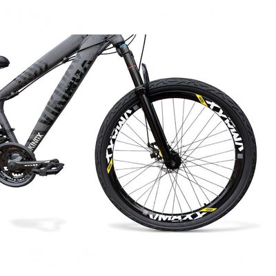Bicicleta aro26 Vikingx Tuff Câmbios Shimano Freio Hidráulico 21v Freeride aroVmaxx Flame CinzaPreto