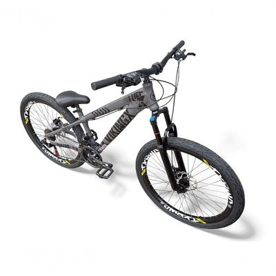 Bicicleta aro26 Vikingx Tuff Câmbios Shimano Freio Hidráulico 21v Freeride aroVmaxx Flame CinzaPreto