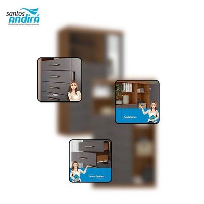 Comoda 1 Porta 6 Gavetas Marabá Com Espelho Jatobá Grafite Acetinado - Santos Andirá