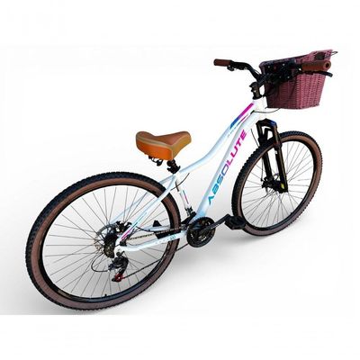 Bicicleta Aro 29 Feminina Absolute Hera Retrô Vintage Shimano 21v Hidráulica Confortável Cesta Branco Tamano 15