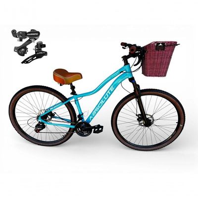 Bicicleta Aro 29 Feminina Absolute Hera Retrô Vintage 21v Shimano Selim Confortável Cesta Azul Tamano 17
