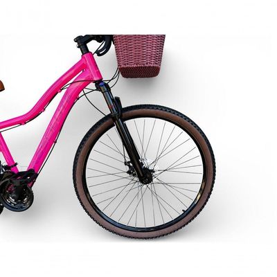 Bicicleta Aro 29 Feminina Absolute Hera Retrô Vintage 21v Hidráulica Selim Confortável Cesta Rosa Tamano 17