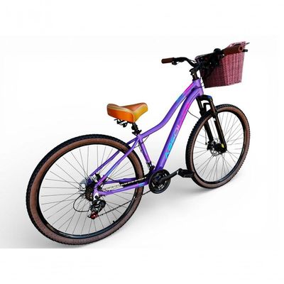 Bicicleta Aro 29 Feminina Absolute Hera Retrô Vintage 21v Hidráulica Selim Confortável Cesta Lilas Tamano 17