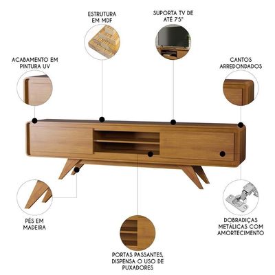 Rack Tv 75 Pol 220cm Orgânico 2 Portas Cecy Nature Z56 - Mpozenato
