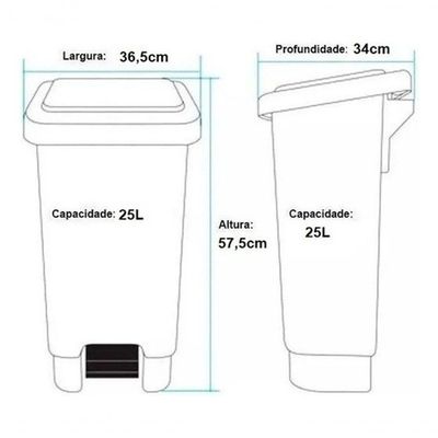 Kit 3 Lixeiras com Tampa Lixeira Retangular 50L Polipropileno Preto