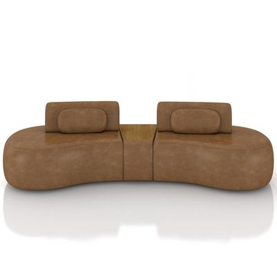 Sofá 4 Lugares 325cm Orgânico Com Mesa Mellanie Sintético Caramelo Z32 - Mpozenato