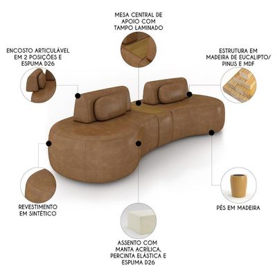 Sofá 4 Lugares 325cm Orgânico Com Mesa Mellanie Sintético Caramelo Z32 - Mpozenato