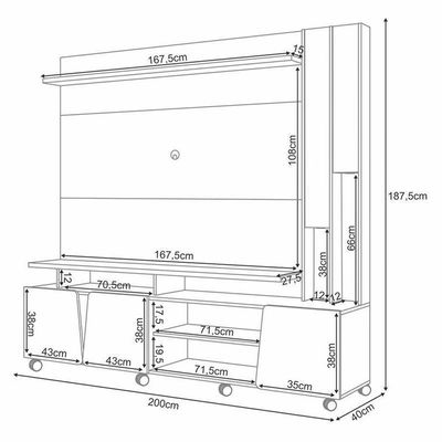 Estante Home Theater Virtus Cinamomo Off White Com Mesa De Centro Sky Cinamomo - Hb Móveis
