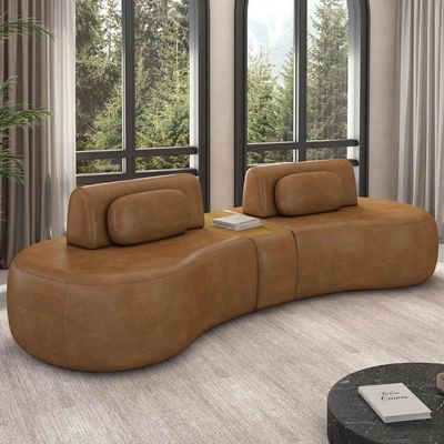 Sofá 4 Lugares 325cm Orgânico Com Mesa Mellanie Sintético Caramelo Z32 - Mpozenato