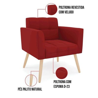 Kit 2 Poltronas Sala Decorativa Elisa D03 Veludo Marsala D'Rossi
