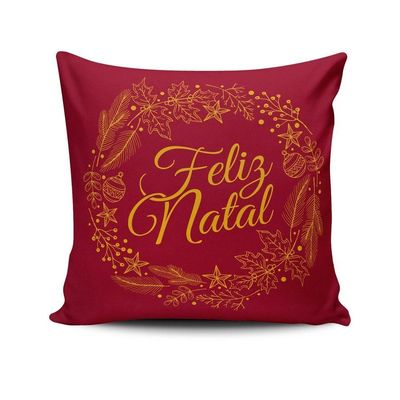 Kit Com 4 Capas De Almofadas Estampadas Natalinas Feliz Natal 45cm X 45cm - Decoração Festas Fim De Ano