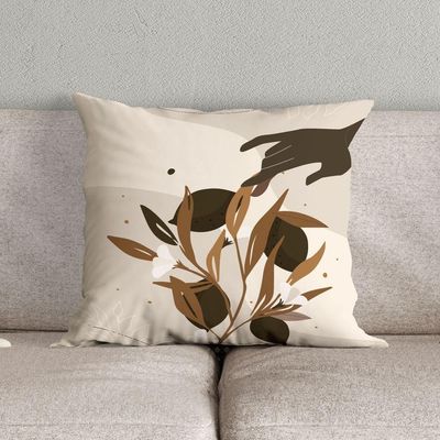 Kit Trio Capas De Almofadas Estampadas Folhas Em Veludo Suede 45cm X 45cm - Decoração Luxo Para Sala Cor Tabaco