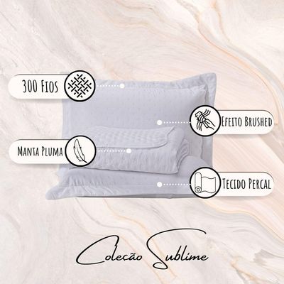 Kit Cobre Leito Colcha King Sublime Dupla Face Com Fronhas 03 Peças - Percal 300 Fios Toque De Pluma Cor Branco