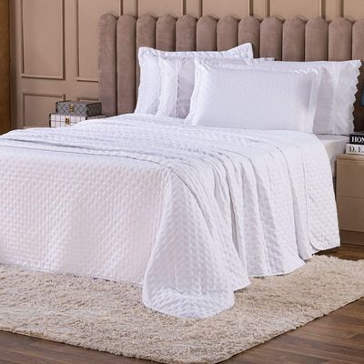 Kit Cobre Leito Colcha King Sublime Dupla Face Com Fronhas 03 Peças - Percal 300 Fios Toque De Pluma Cor Branco