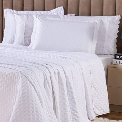 Kit Cobre Leito Colcha King Sublime Dupla Face Com Fronhas 03 Peças - Percal 300 Fios Toque De Pluma Cor Branco