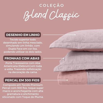 Kit Cobre Leito Colcha Queen Blend Percal 300 Fios Dupla Face Linho Mesclado Com Fronhas 03 Peças Cor Rosê