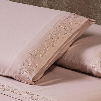 Jogo De Cama Lençol Queen Blossom Bordado Floral Percal 300 Fios Com Fronhas 04 Peças - Toque Acetinado Cor Rosê