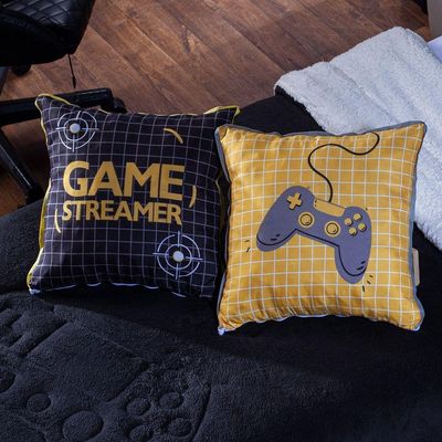 Kit Coberdrom Game Streamer Preto C/ Almofadas Solteiro 04 Peças - Dupla Face Sherpa E Mantinha