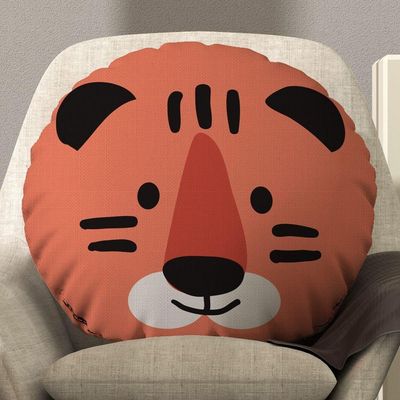 Almofada Redonda Avulsa Cheia Infantil Bichinhos 45cm X 45cm - Enchimento De Silicone Estampa Tigre
