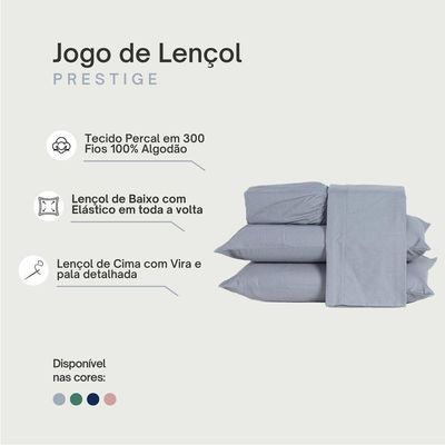 Jogo De Cama Lençol Solteiro Prestige Com Fronha 03 Peças - Tecido Liso Percal 300 Fios 100% Algodão Original Cor Cinza